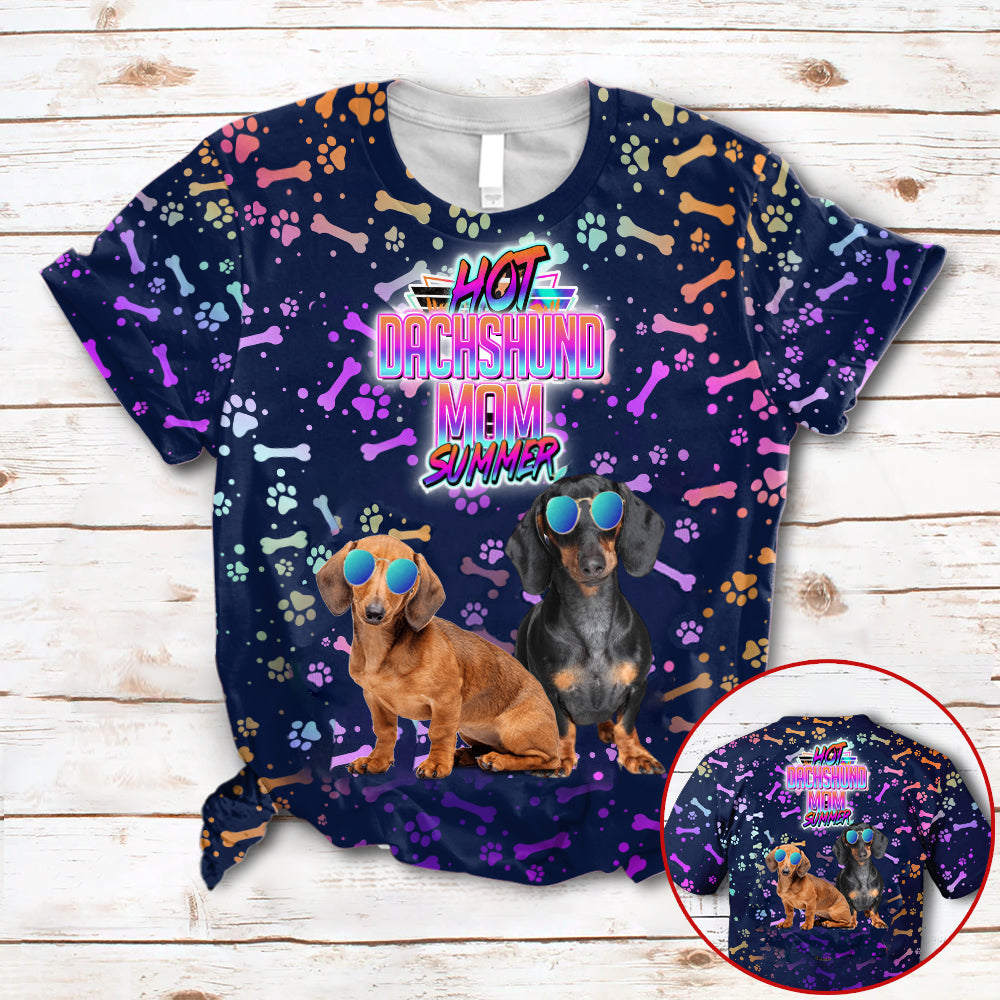 Hot Dachshund Mom Summer Neon Tropical Desing 3D All Over Print T-Shirt