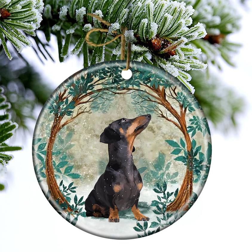 Dachshund Among Forest Porcelain/Ceramic Ornament