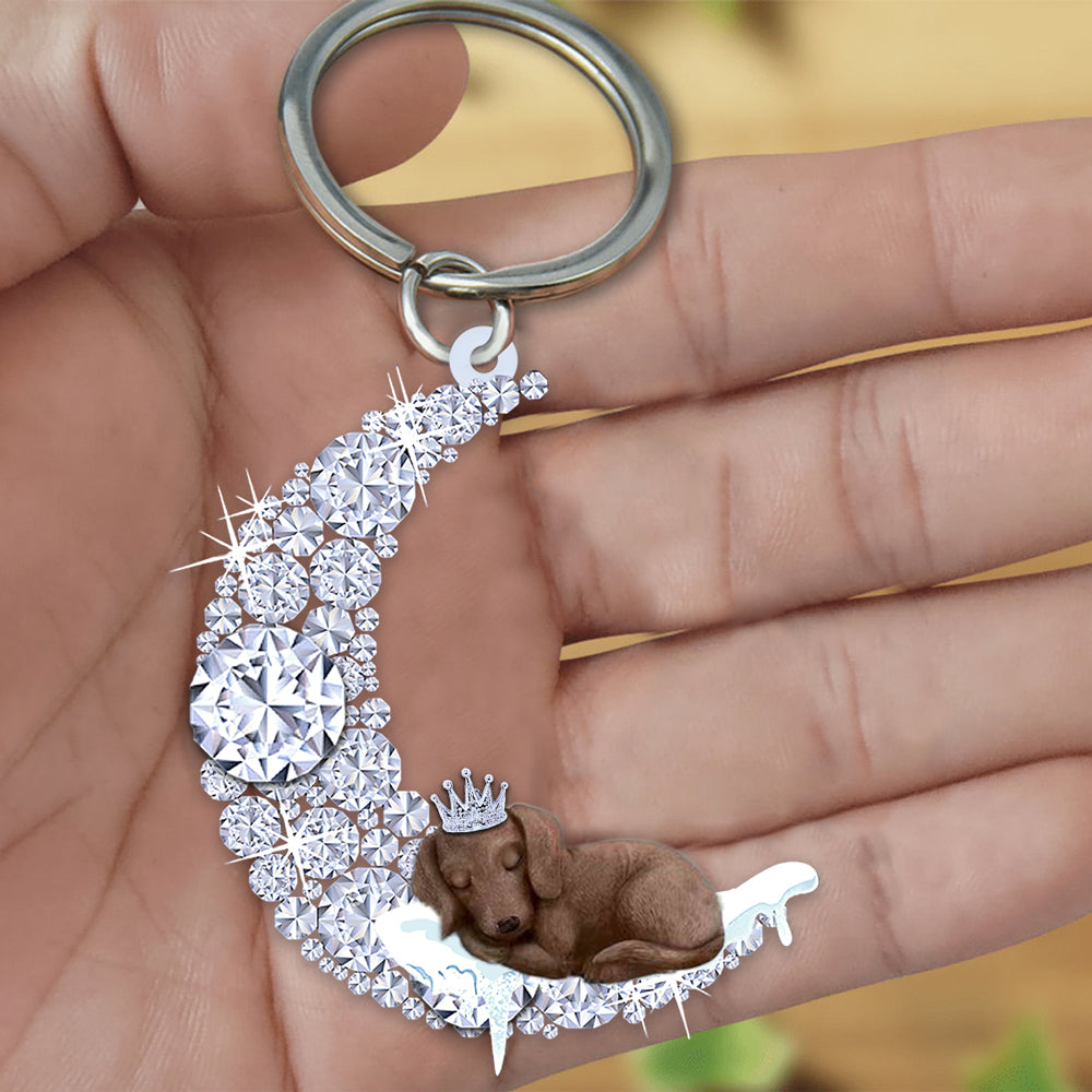 Dachshund Sleeping On A Diamond Moon Acrylic Keychain