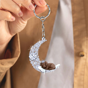 Dachshund Sleeping On A Diamond Moon Acrylic Keychain