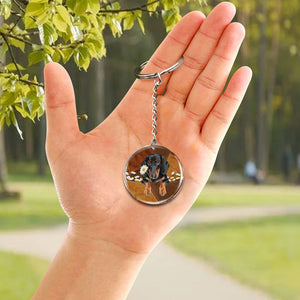 Dachshund02Holding Daisy-Round Resin Epoxy Metal Keychain