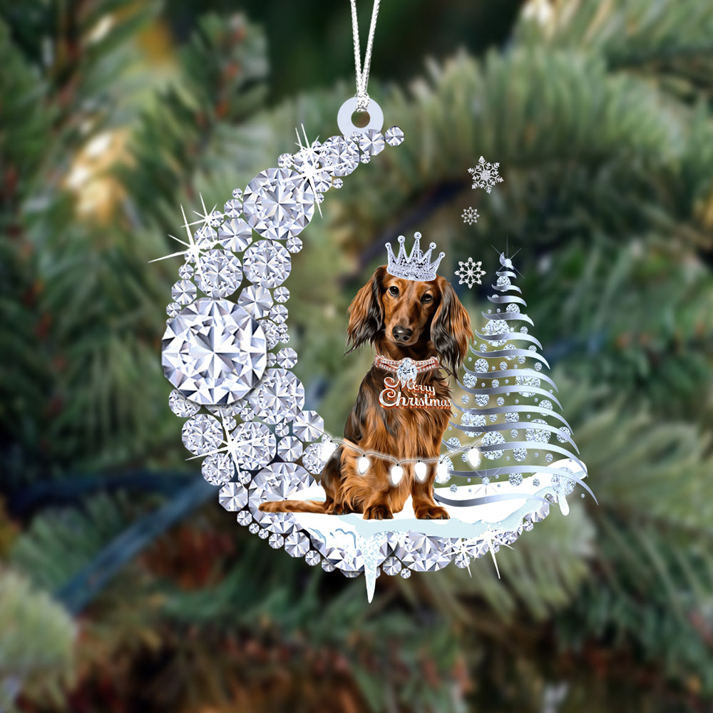 Dachshund  (2)Diamond Moon Merry Christmas Ornament