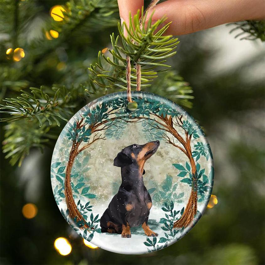 Dachshund Among Forest Porcelain/Ceramic Ornament