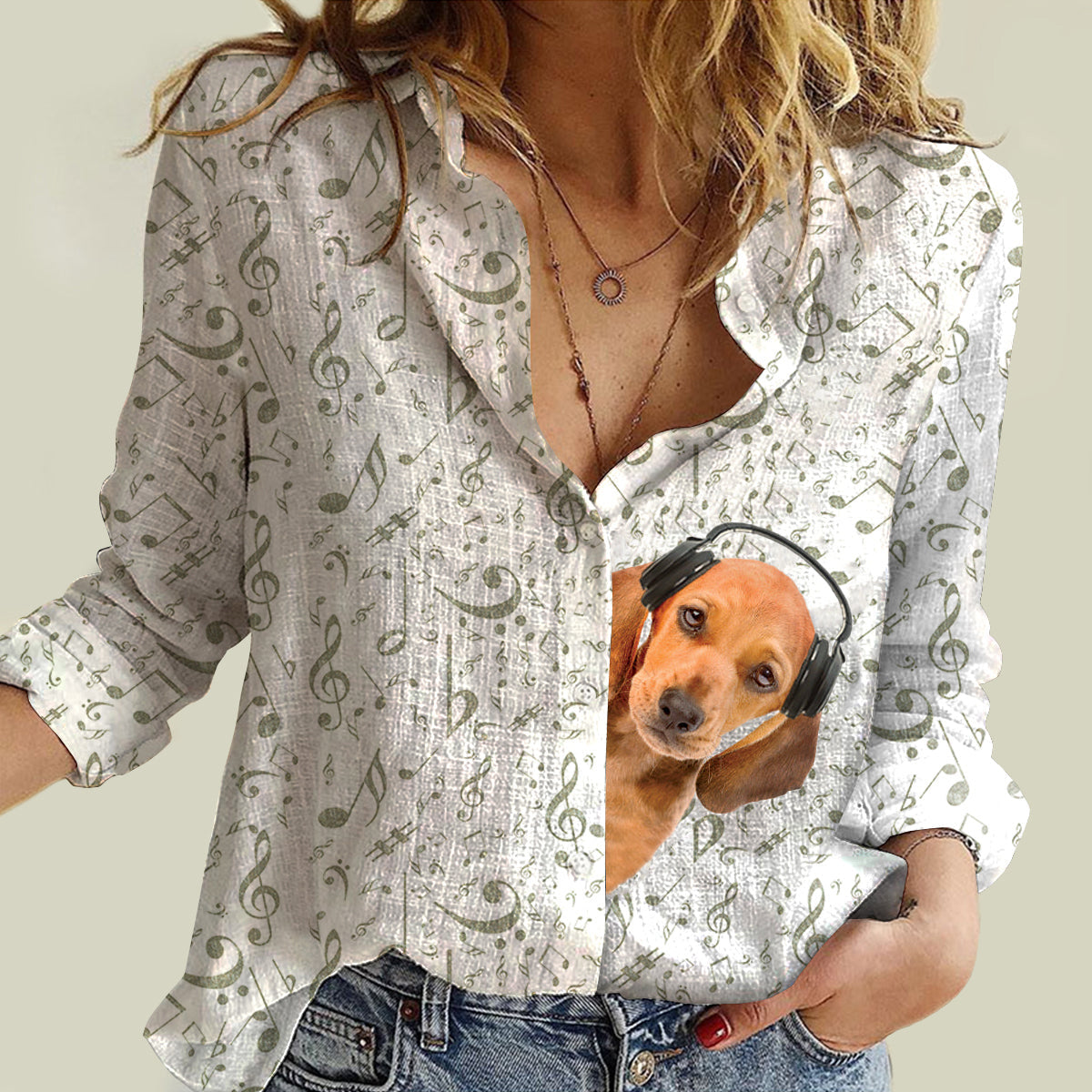Great Music With Dachshund - Women's Long-Sleeve Shirt