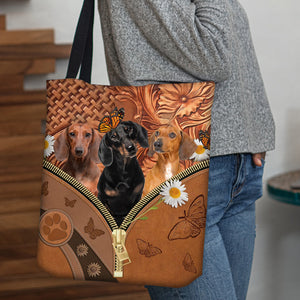 Dachshund Daisy Flower And Butterfly Tote Bag