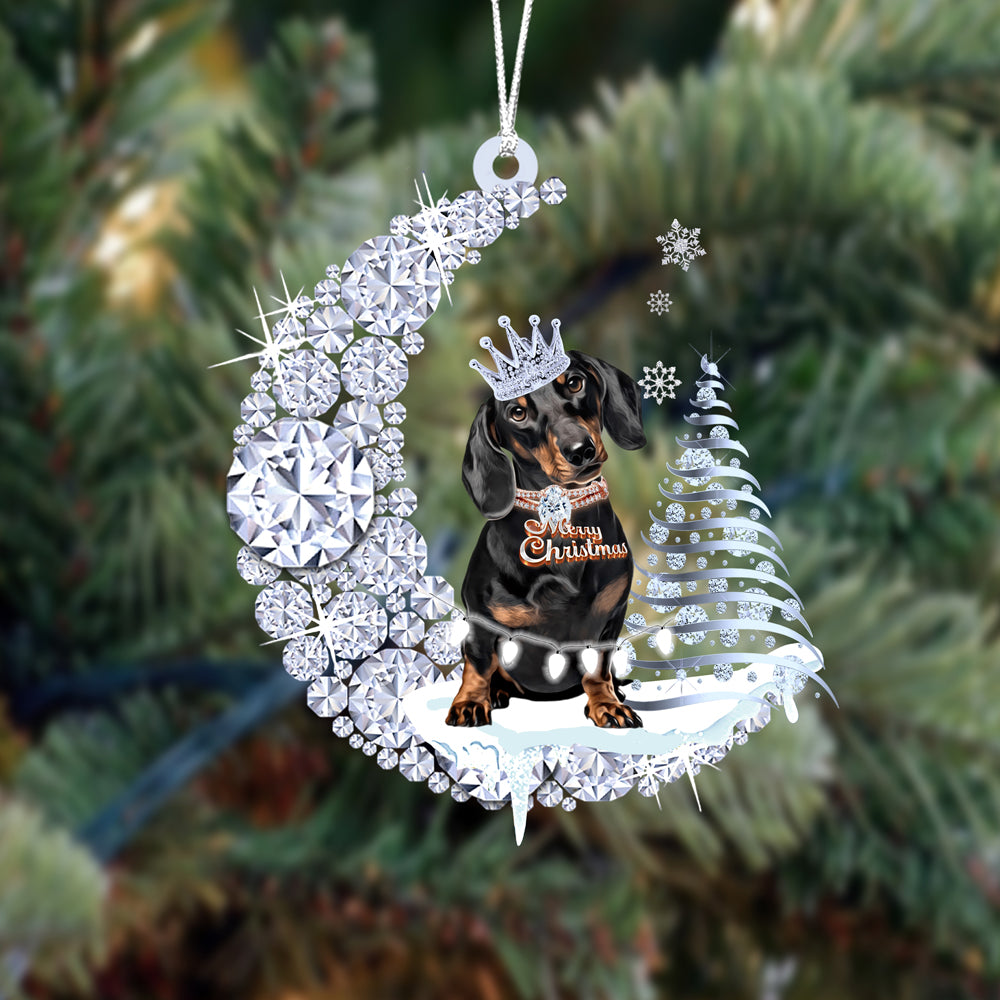 Dachshund  (5)Diamond Moon Merry Christmas Ornament