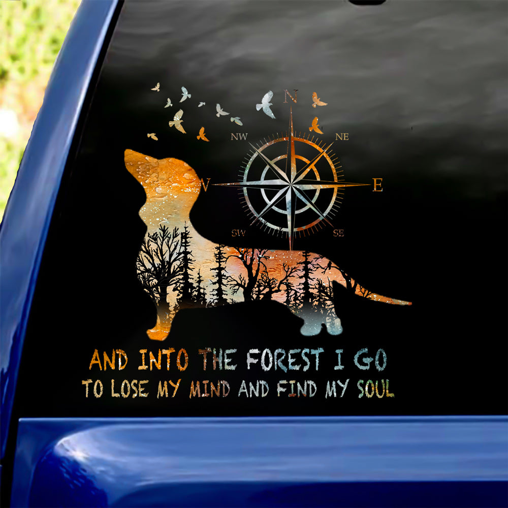Dachshund Into The Forest I Go To Lose My Mind And Find My Soul Car/ Door/ Fridge/ Laptop Sticker V1
