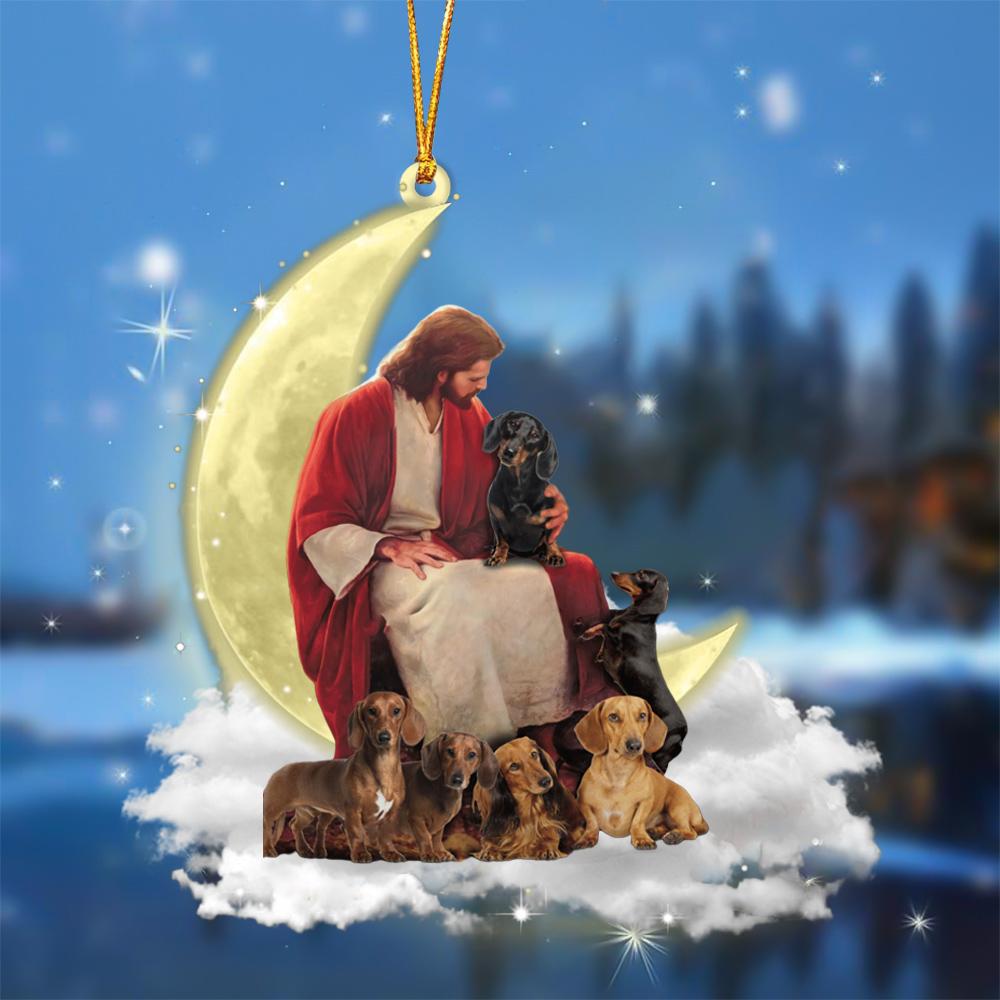 God Surrounded By Dachshunds On The Moon Hanging Ornament