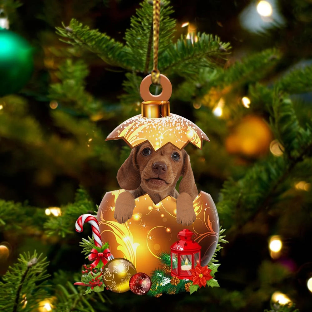 Dachshund In Golden Egg Christmas Ornament
