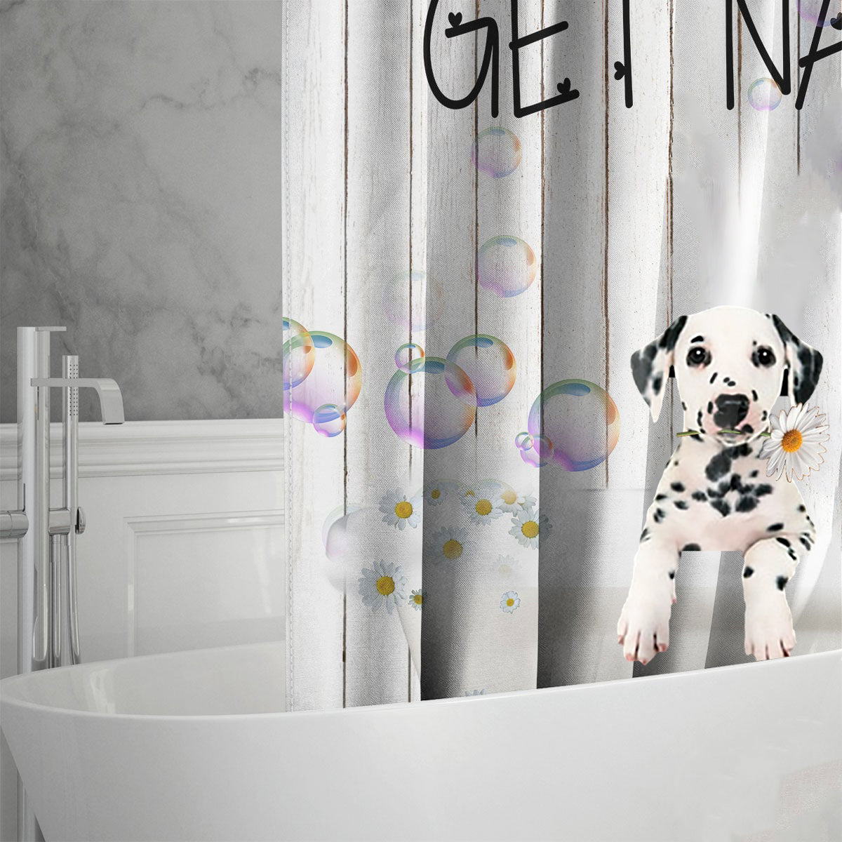 Dalmatian02 Get Naked Daisy Shower Curtain