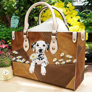 Dalmatian Holding Daisy Leather Bag