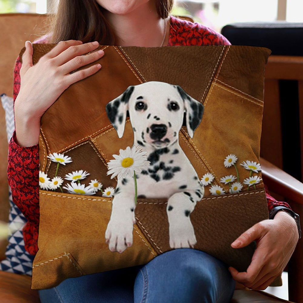 Dalmatian Holding Daisy Pillow Case