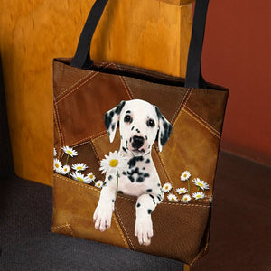 Dalmatian Holding Daisy All Over Printed Tote Bag