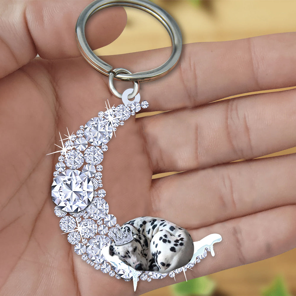 Dalmatian Sleeping On A Diamond Moon Acrylic Keychain