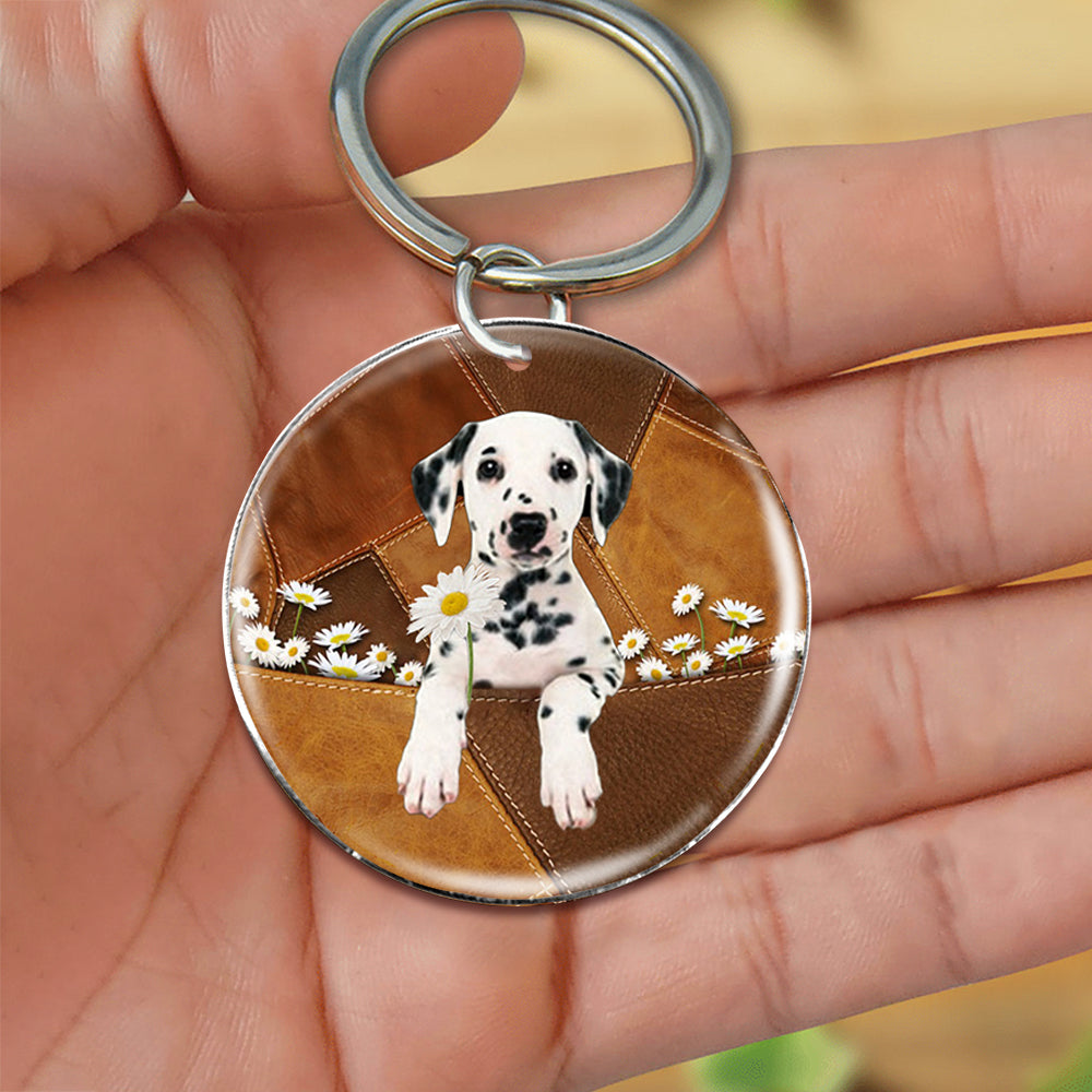 Dalmatian2Holding Daisy-Round Resin Epoxy Metal Keychain