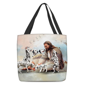Jesus Surrounded By Dalmatians Tote Bag