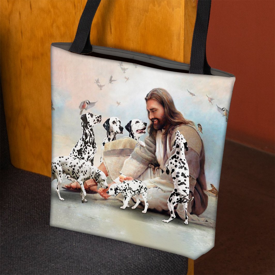 Jesus Surrounded By Dalmatians Tote Bag