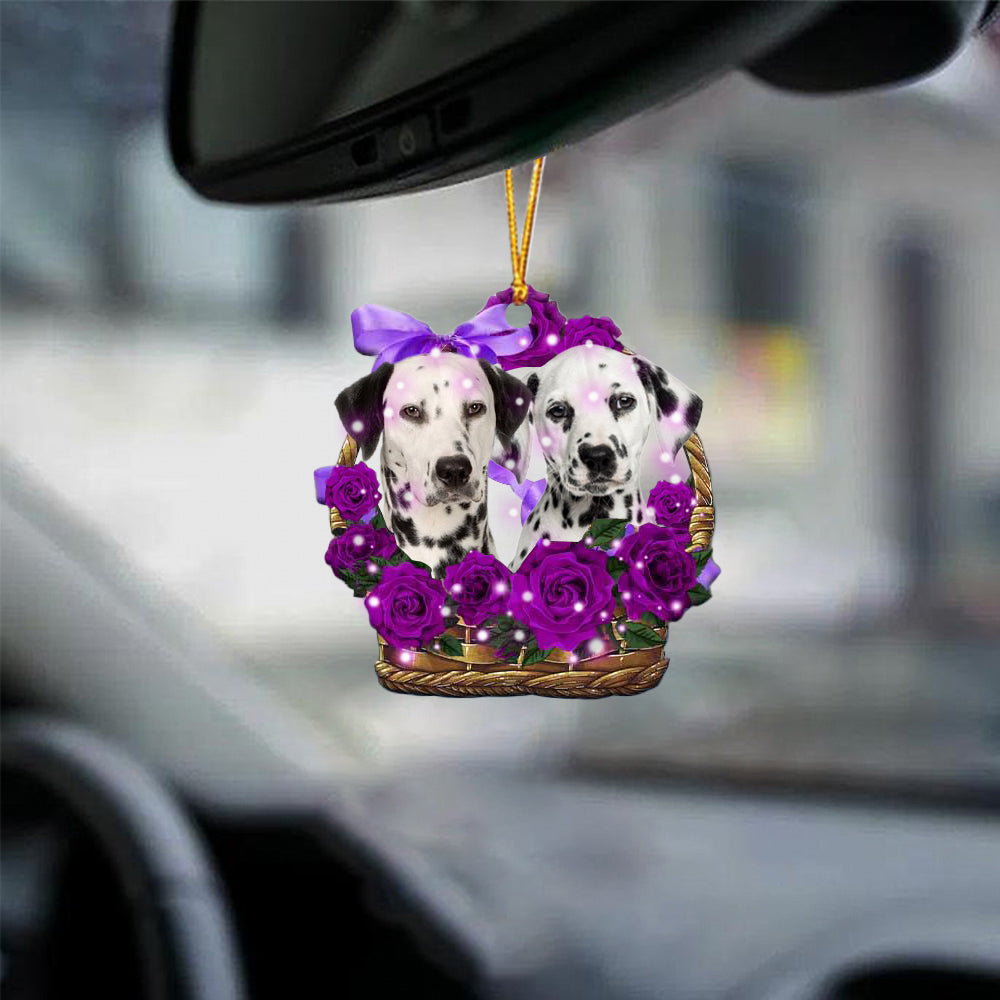 Dalmatian Purple Rose Wicker Basket Car Hanging Ornament