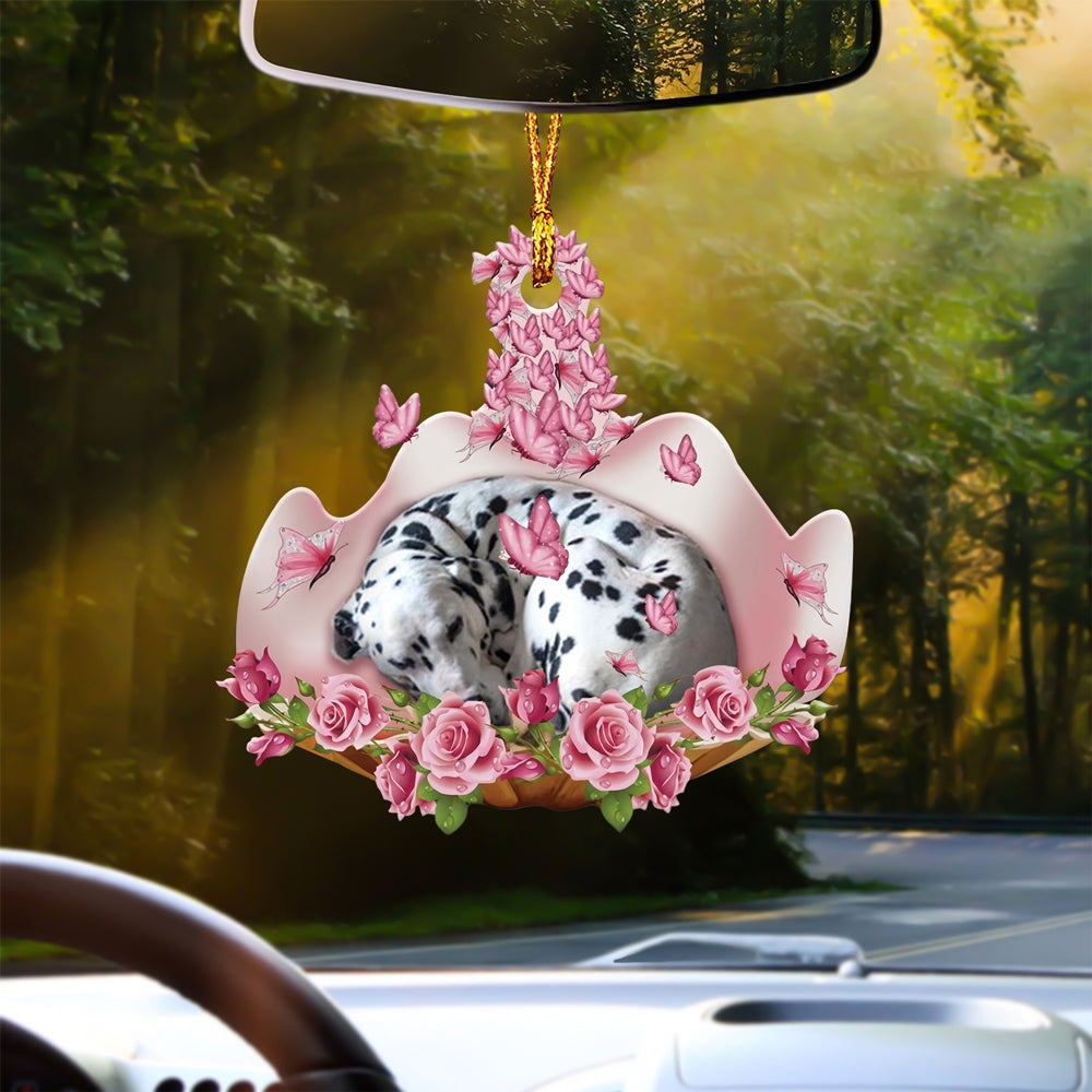 Dalmatian Sleeping In Rose Garden Car Hanging Ornament