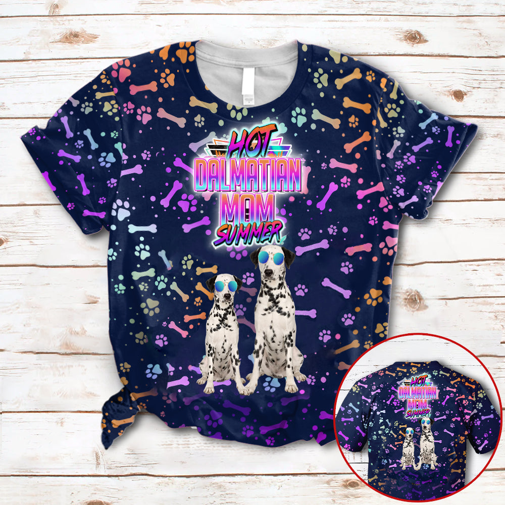 Hot Dalmatian Mom Summer Neon Tropical Desing 3D All Over Print T-Shirt