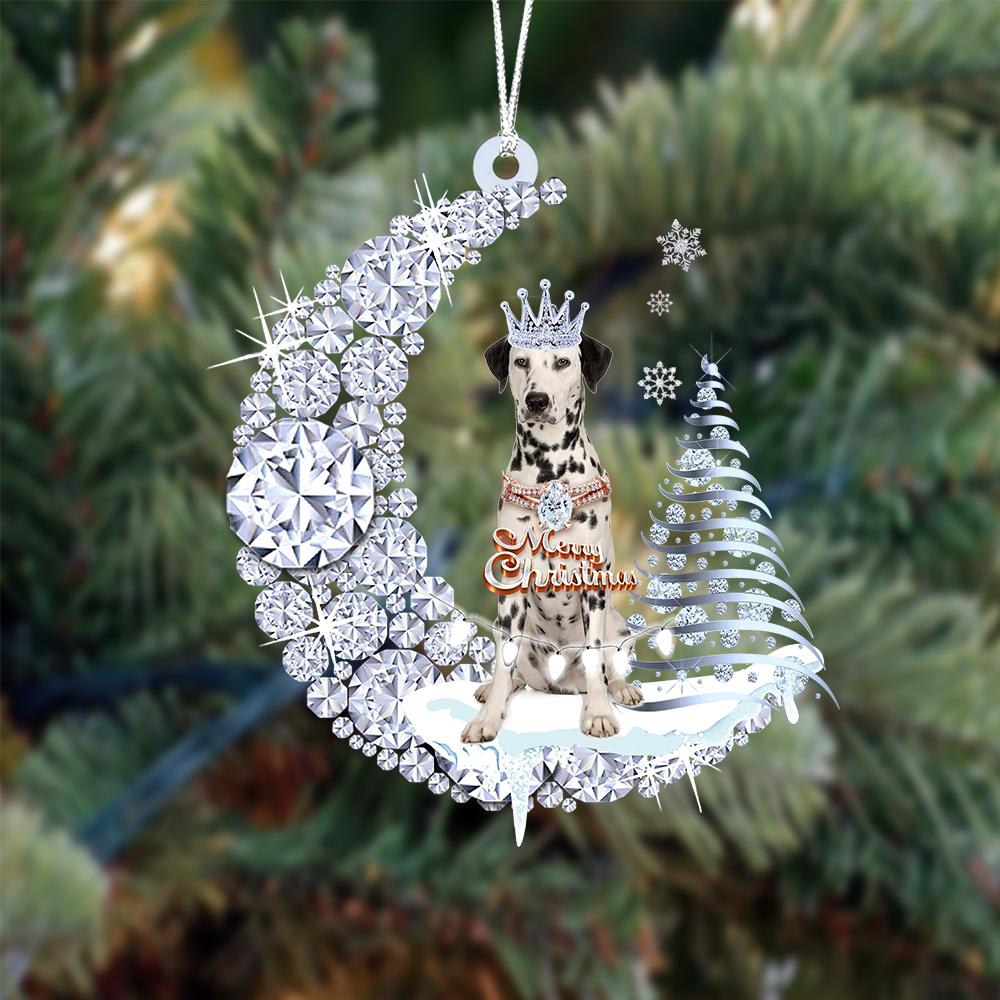 Dalmatian Diamond Moon Merry Christmas Ornament