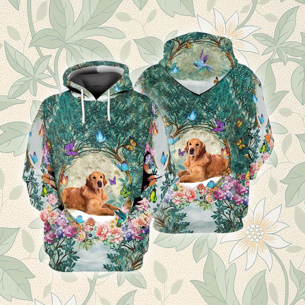 Dark Golden Retrieve Among Forest Unisex Hoodie