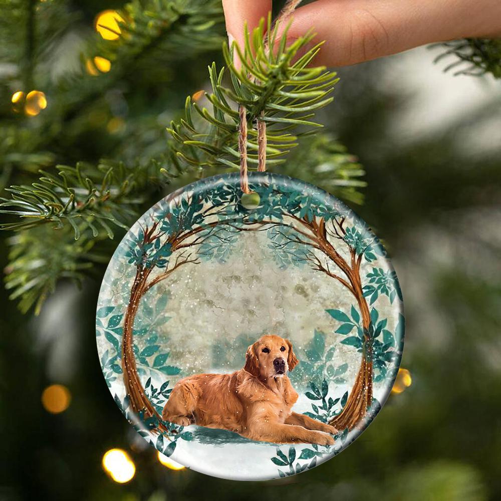 Dark Golden Retriever Among Forest Porcelain/Ceramic Ornament