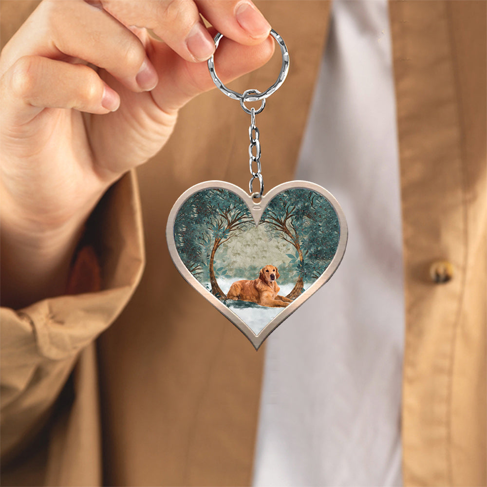 Golden Retriever Heart Shape Stainless Steel Keychain