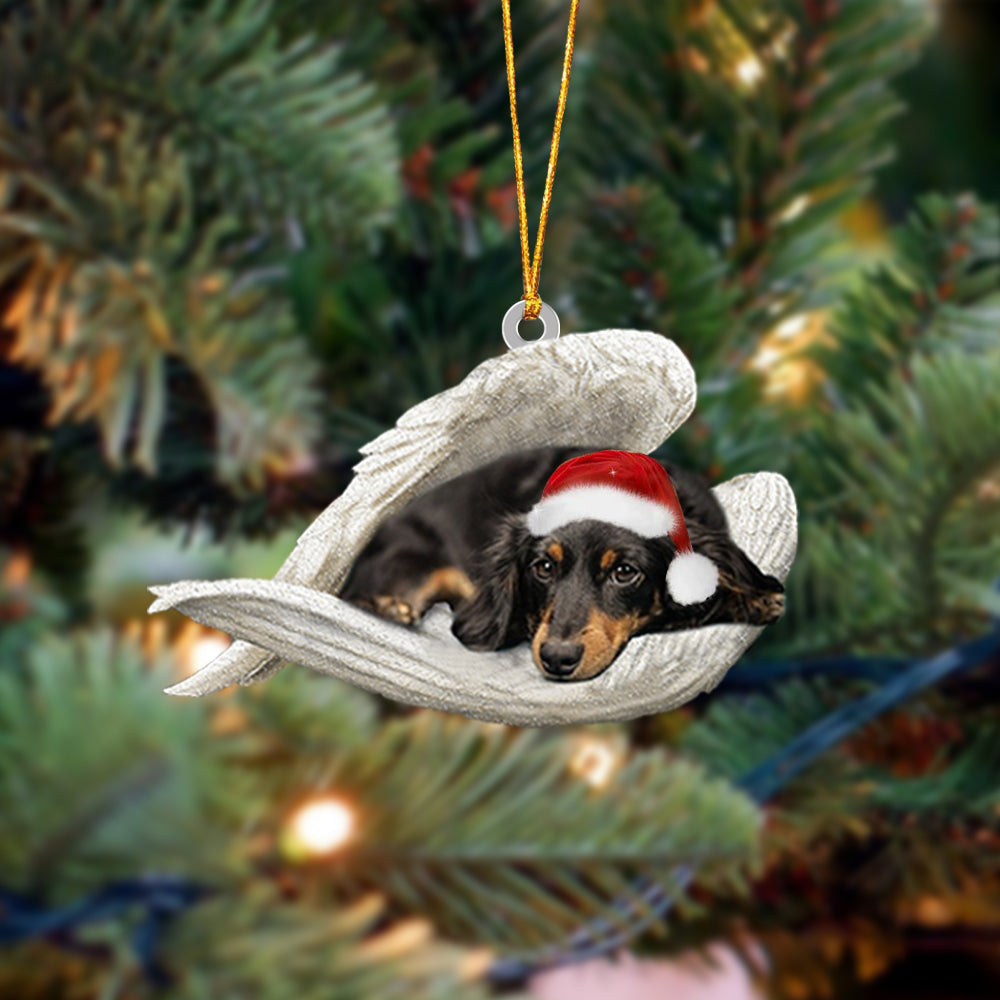 Dashuand (Black and Tan) Long hair Sleeping Angel Christmas Ornament
