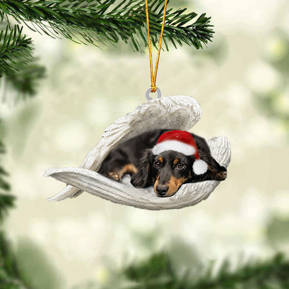Dashuand (Black and Tan) Long hair Sleeping Angel Christmas Ornament