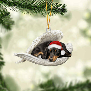 Dashuand (Black and Tan) Long hair Sleeping Angel Christmas Ornament