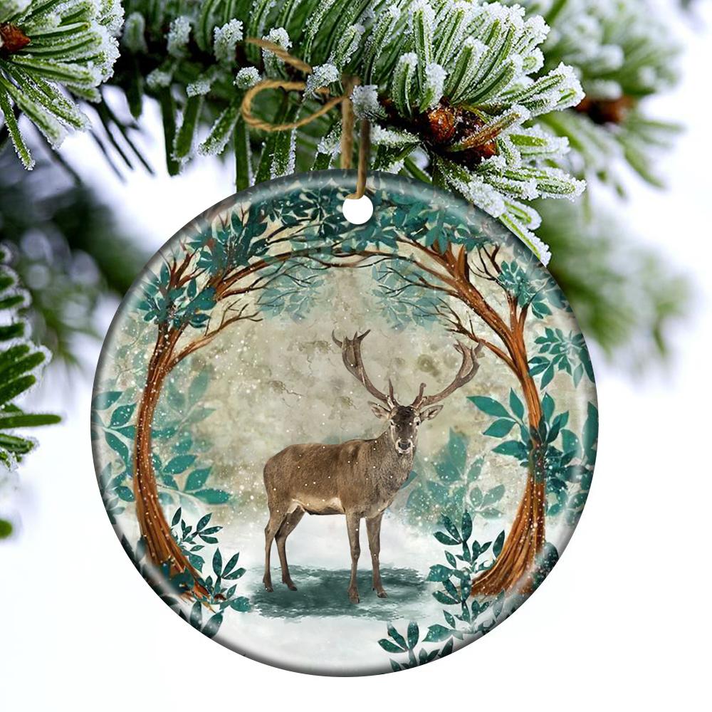 Deer Among Forest Porcelain/Ceramic Ornament