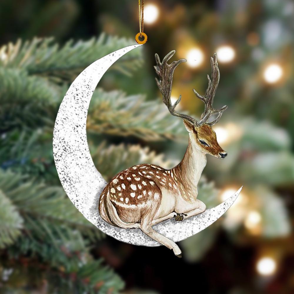 Deer Sits On The Moon Hanging Ornament