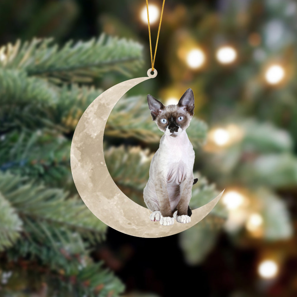 Devon Rex Cat Sits On The Moon Hanging Ornament