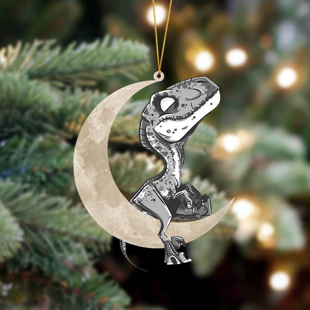 Dinosaur Sits On The Moon Hanging Ornament