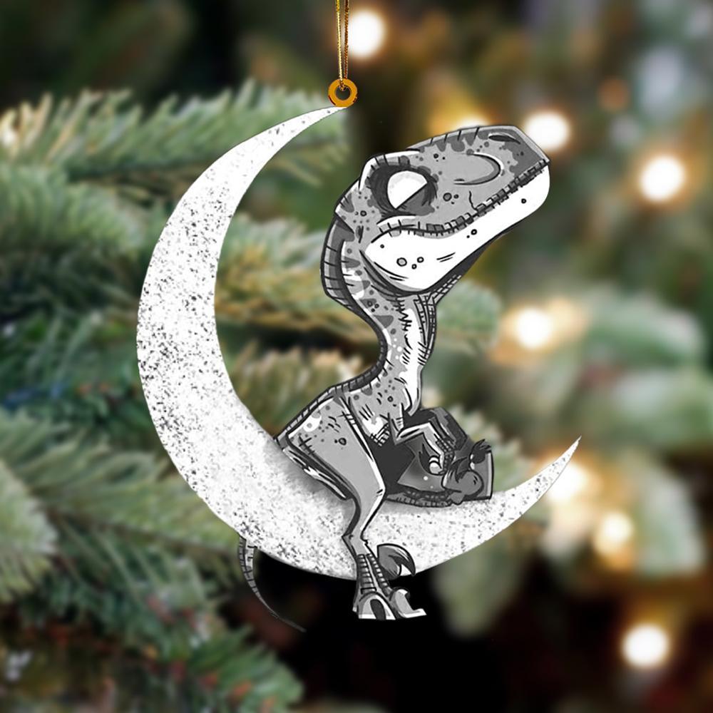 Dinosaur Sits On The Moon Hanging Ornament