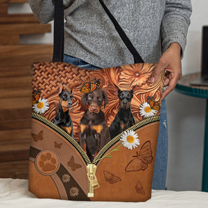 Doberman Daisy Flower And Butterfly Tote Bag