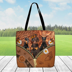 Doberman Daisy Flower And Butterfly Tote Bag