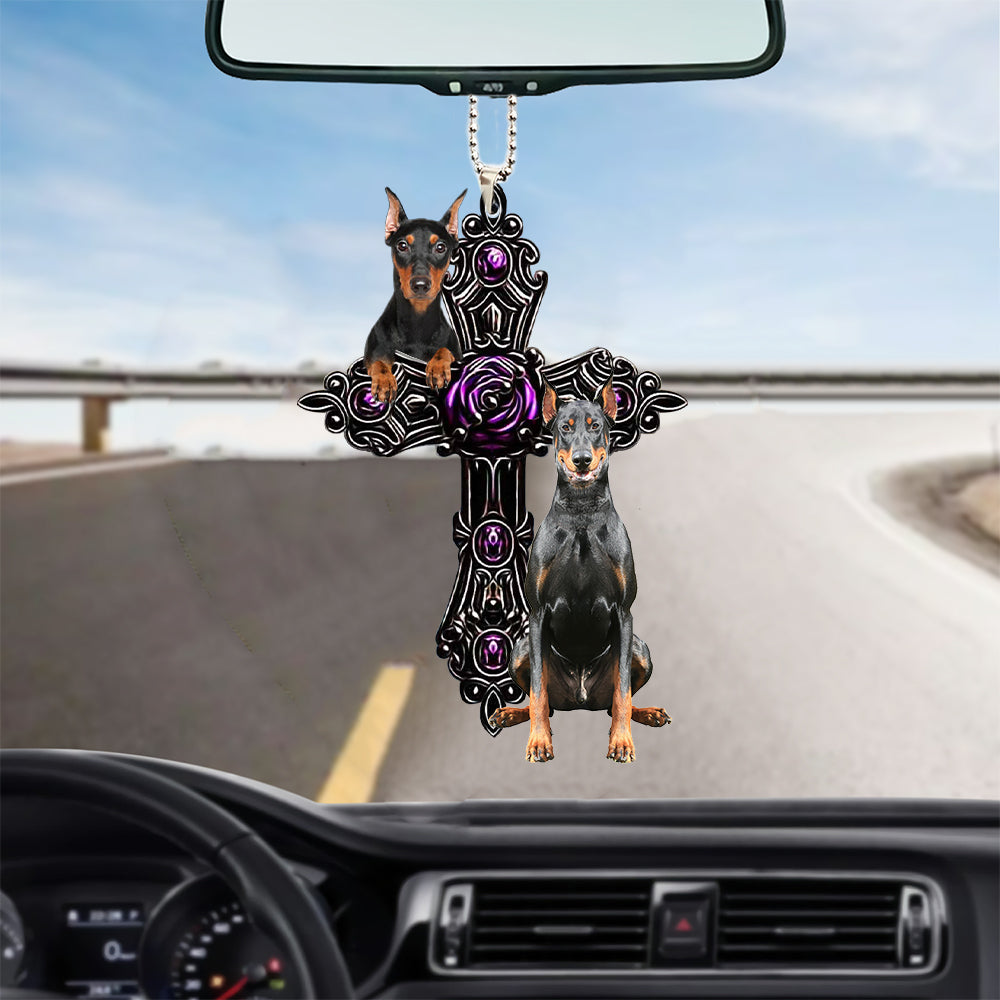 Doberman Pray For God Car Hanging Ornament