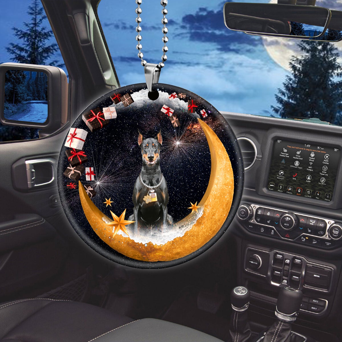Doberman Fashion Moon Car Hanging Ceramic Ornament