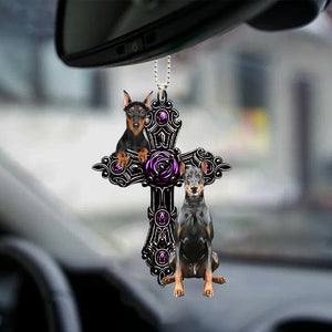 Doberman Pray For God Car Hanging Ornament