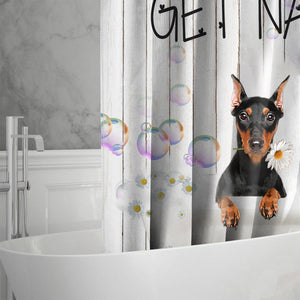 Doberman06 Get Naked Daisy Shower Curtain