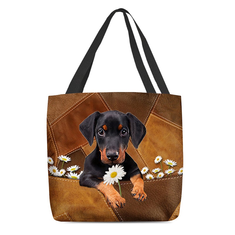 Doberman Holding Daisy  All Over Printed Tote Bag