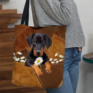 Doberman Holding Daisy  All Over Printed Tote Bag