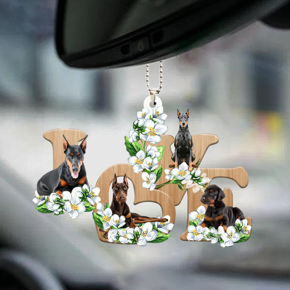 Doberman Love Flowers Dog Lover Car Hanging Ornament