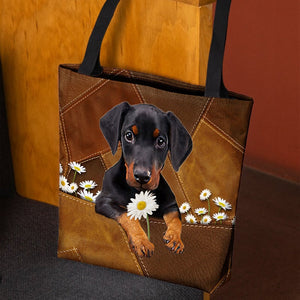 Doberman Holding Daisy  All Over Printed Tote Bag
