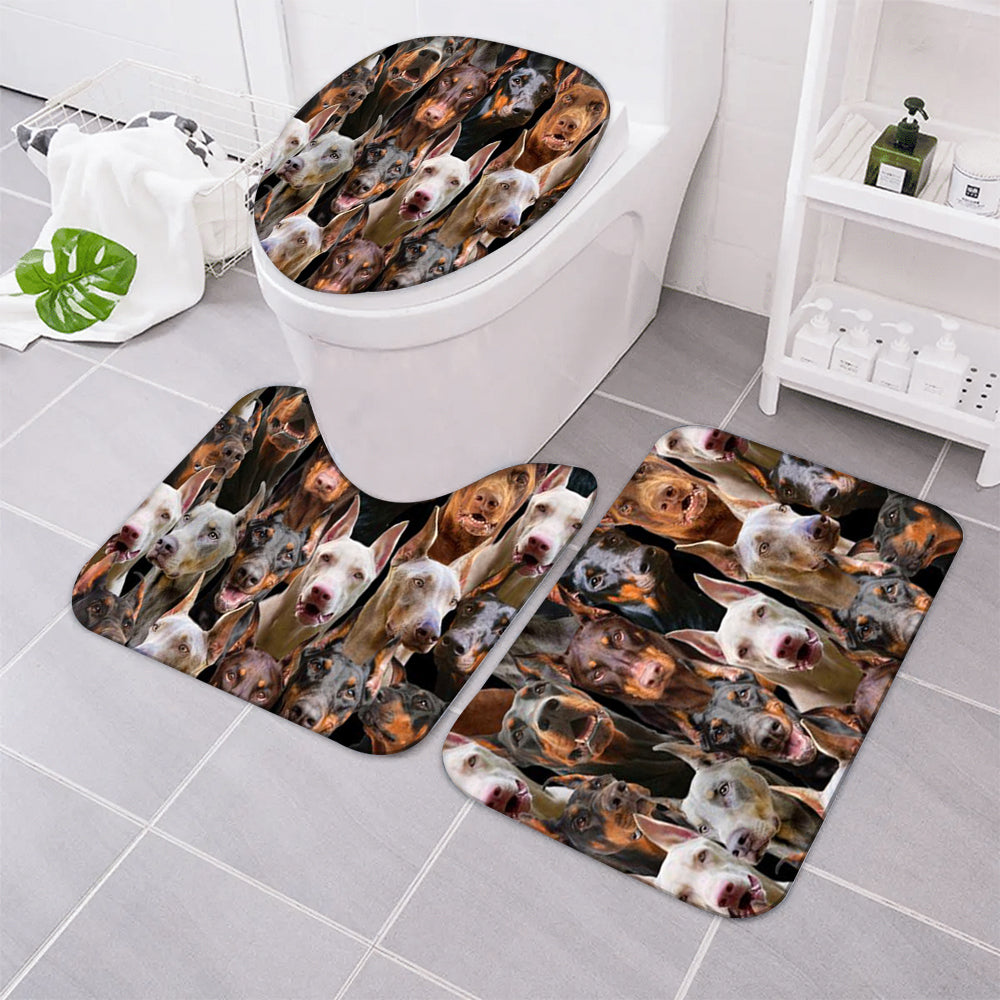 A Bunch Of Doberman Pinchers Bathroom Mat Set