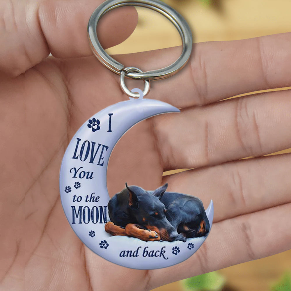 Doberman Pinscher I Love You To The Moon And Back Flat Acrylic Keychain