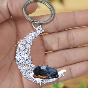 Doberman Pinscher Sleeping On A Diamond Moon Acrylic Keychain