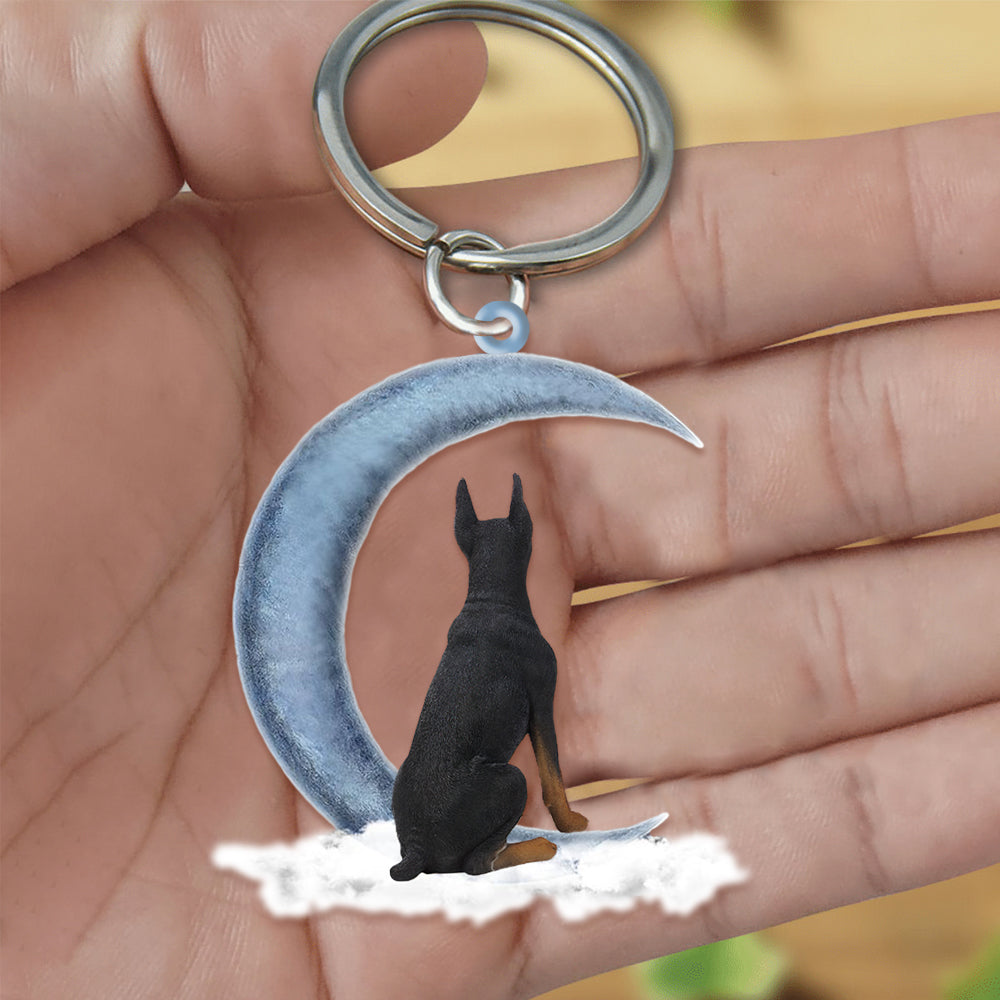 Doberman Pinscher On The Moon Flat Acrylic Keychain